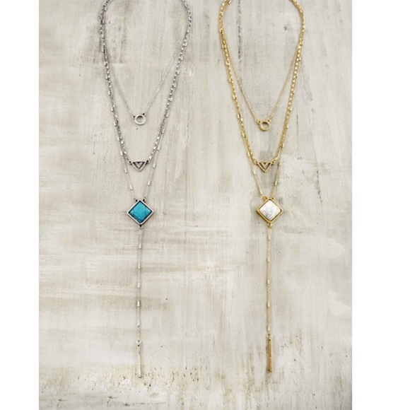 Boho Gold Multi Layer Stone & Chain Necklace - Picture 3 of 5